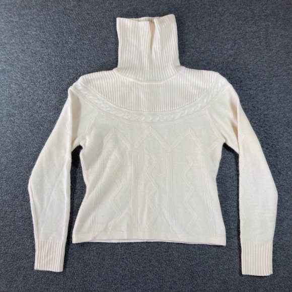 MARKER Turtleneck Sweater Womens S Cream Ribbed Knit Angora Wool - Picture 1 of 8